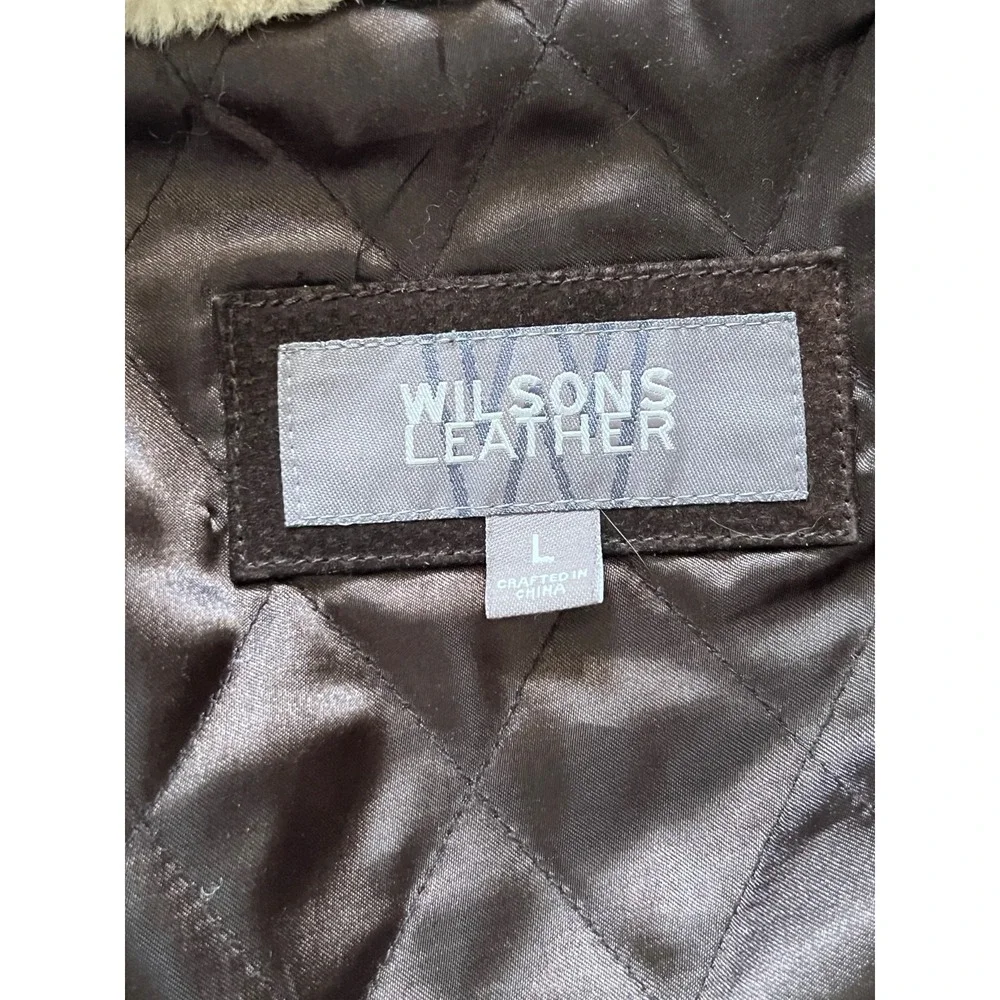 Vintage Wilsons Suede Leather Coat Womens L Brown Faux Fur Trim Hooded Excellent